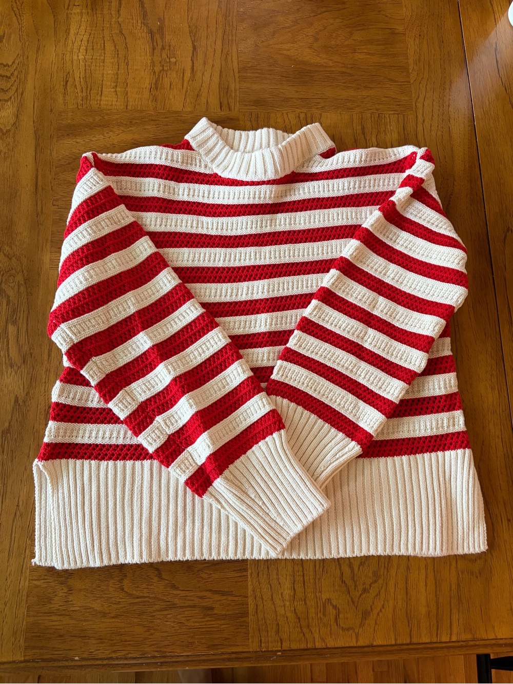 H&M Red and White Striped Hole Knit Sweater